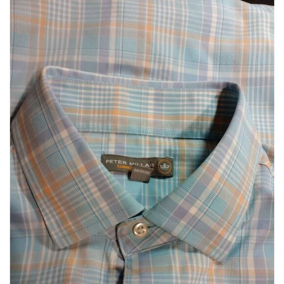 Peter Millar Shirt Men's Medium Blue Summer Comfort Button Front Long Sleeve - Picture 5 of 9